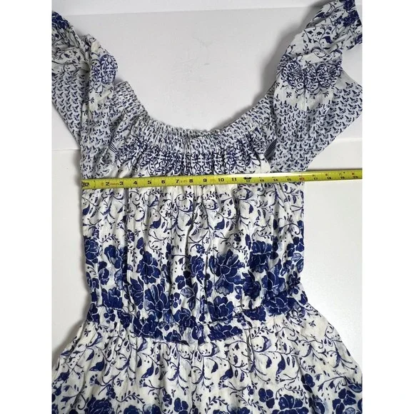 Anthropologie Clemente Blue Floral Off Shoulder Smocked Romper Jumpsuit Women M - Picture 8 of 16